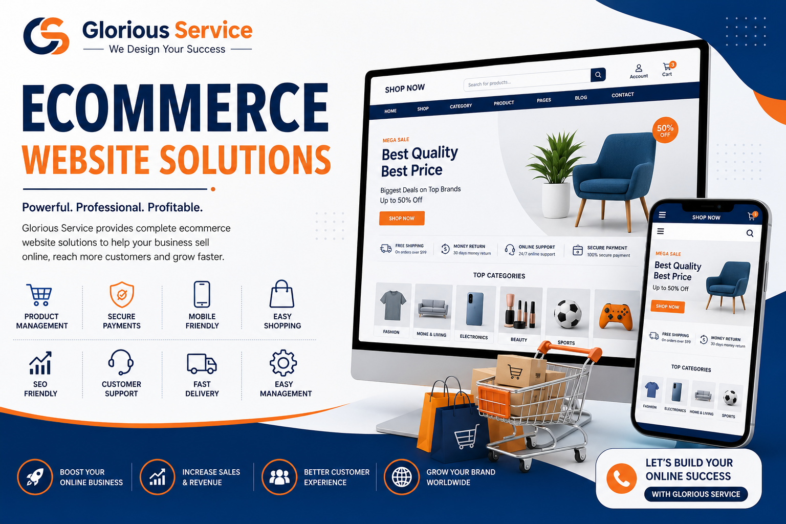 Ecommerce Website Solutions | SEO-Friendly Ecommerce Website Design | Glorious Service